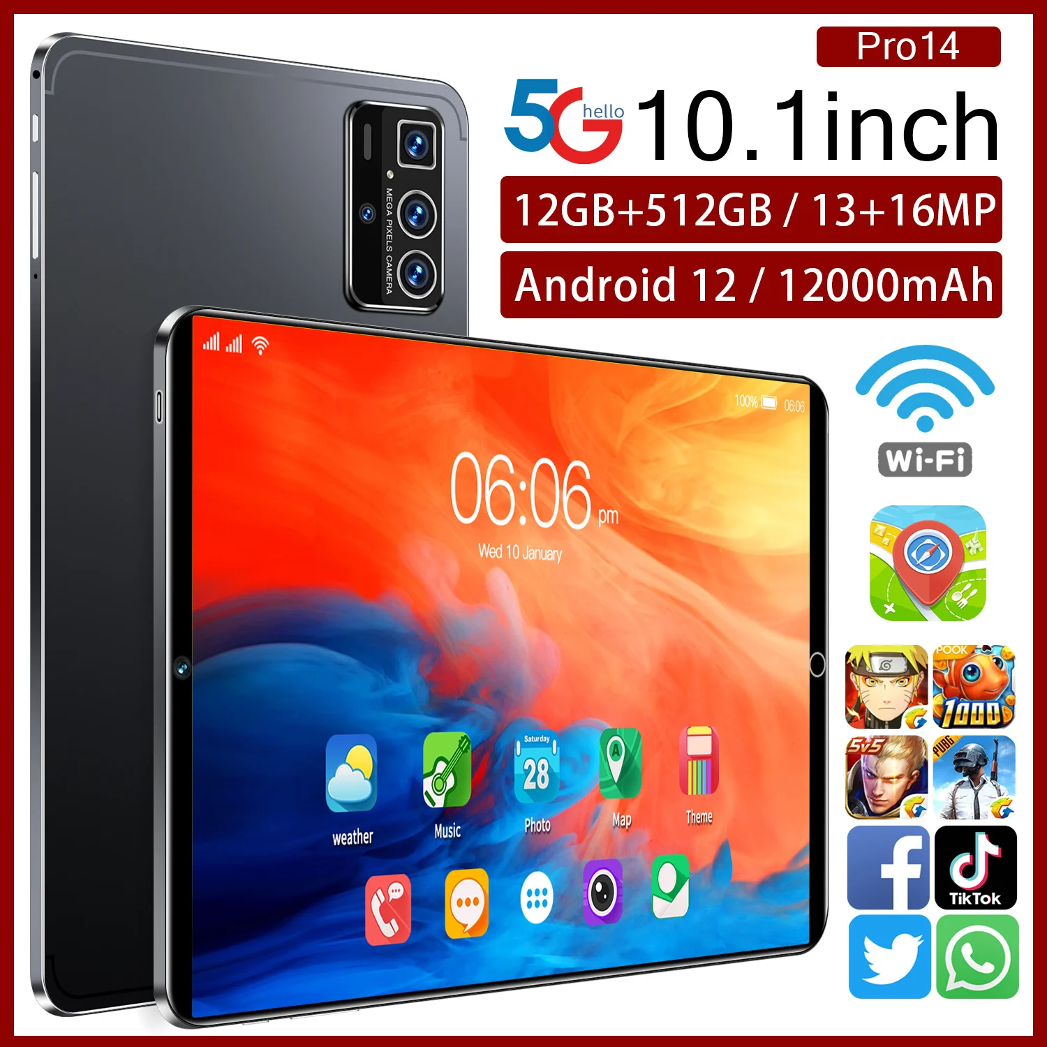 2024 New 10. 1 Inch HD Tablet Android Pro 14 Global Version Tablet 5G Dual SIM Or Wifi And 4K HD Portable Projector HY300