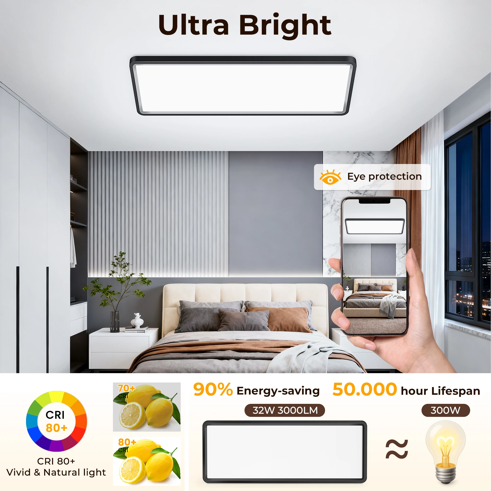 39728-133138.jpg Plafón LED de techo rectangular ultrafino de 23 pulgadas, 32W+8W, 3000 lm y 3 CCT