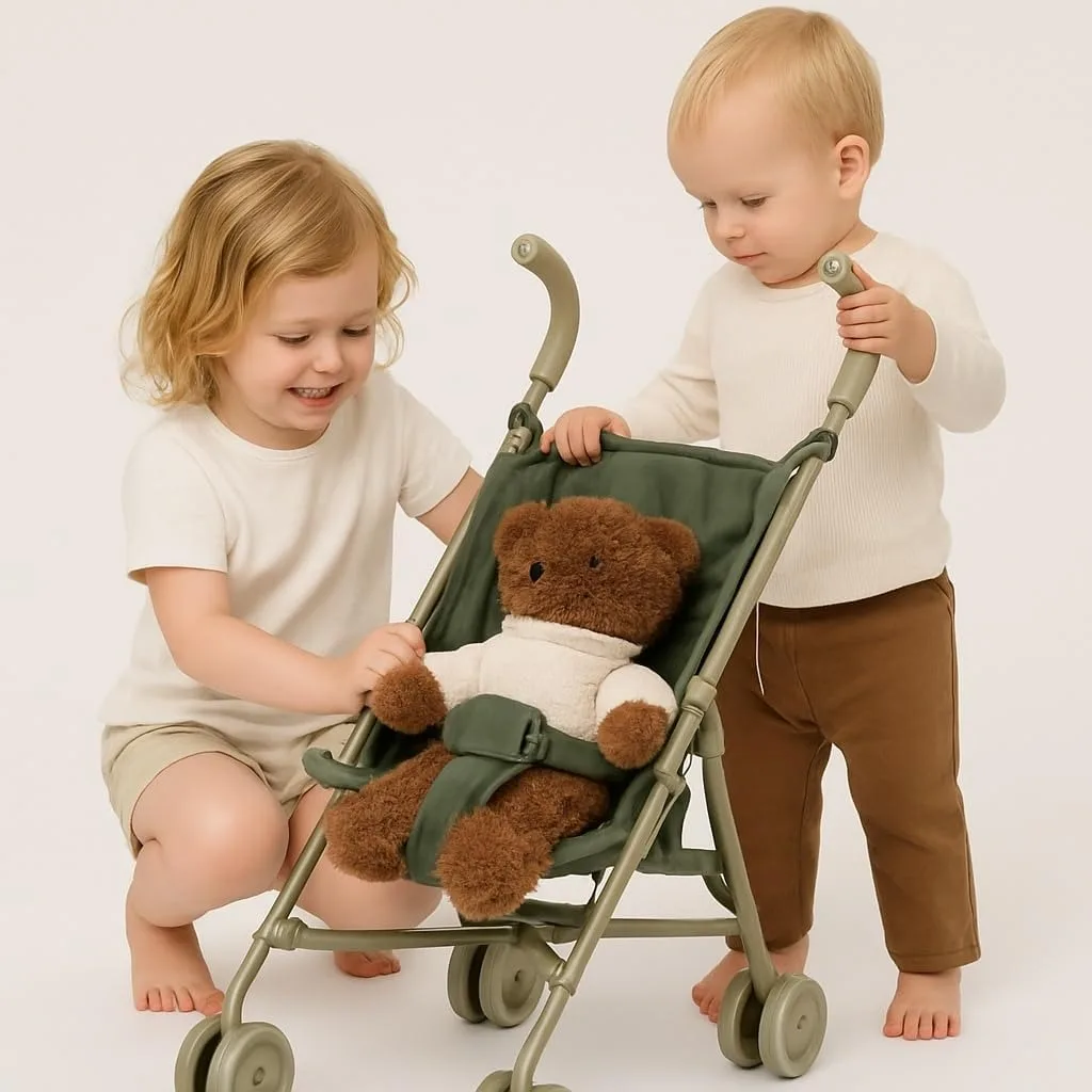 Doll Strollers Baby Doll Pram Interactive Toy Role Play Game Folded Party Favors Stylish with Rotating Wheel Pram Girls Kid Gift