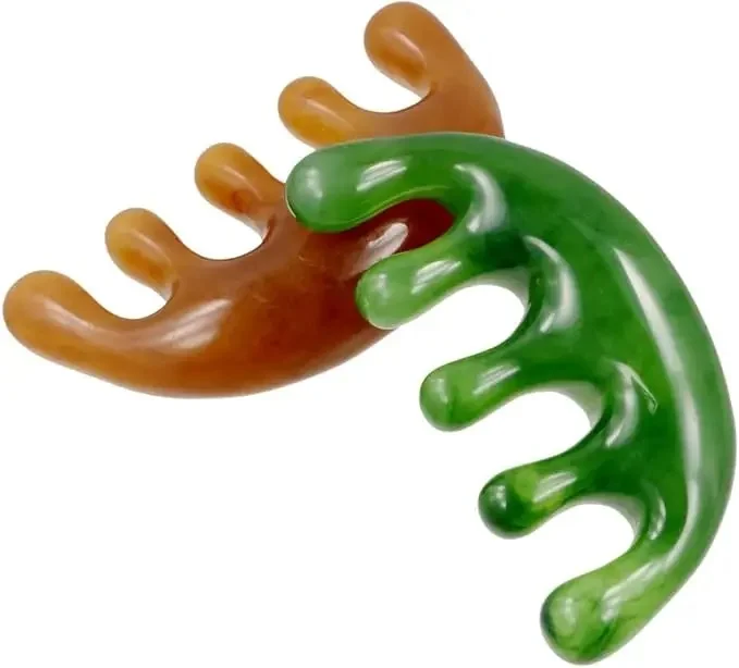 Peigne de Massage du sang méridien vert à 5 dents, gros dents, point d'acupuncture, résine, outil de Massage de la tête à grandes dents, peigne demi-rond à 5 pattes