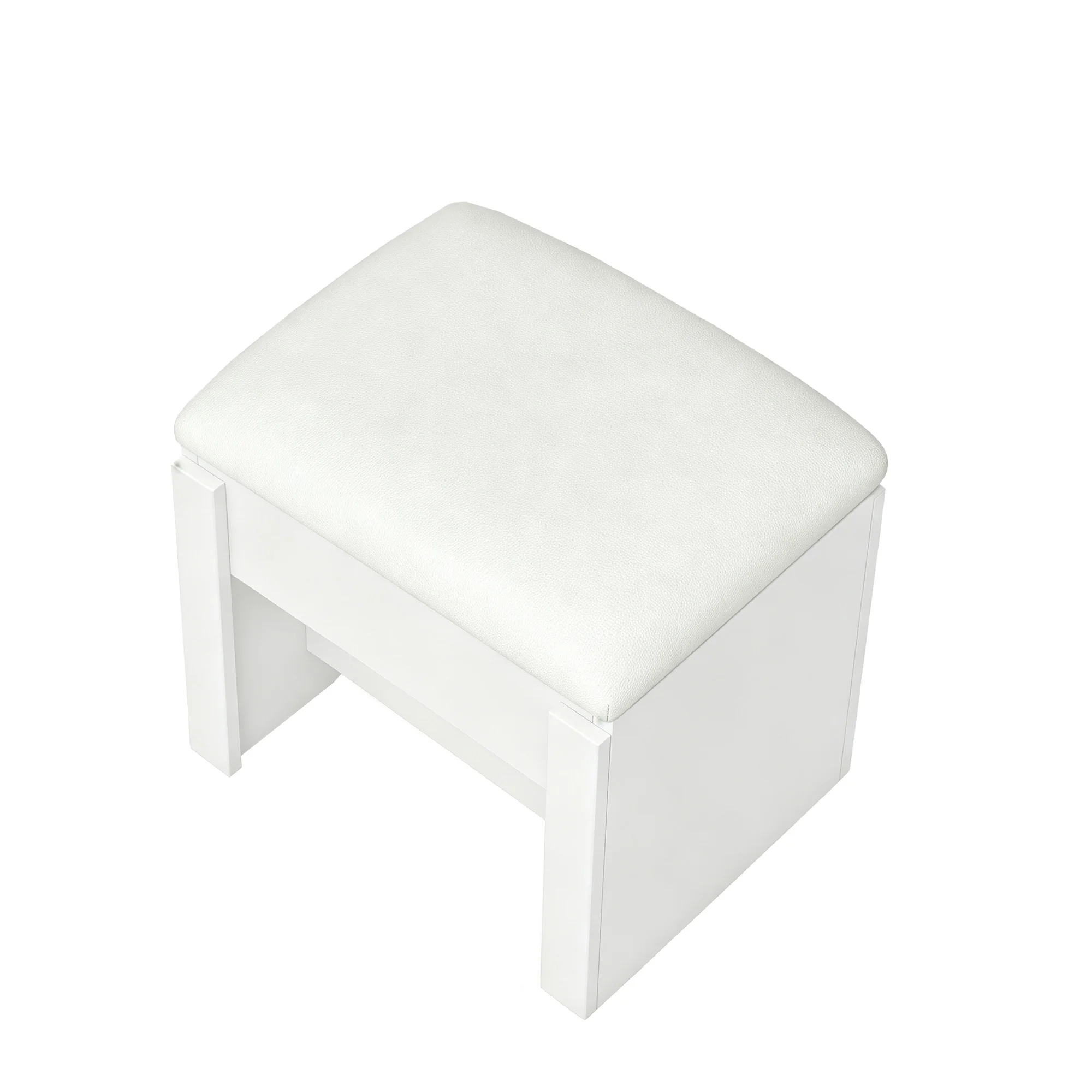 Tabouret de coiffeuse blanc avec rangement intégré, siège rembourré avec espace de rangement dissimulé, base antidérapante robuste et résistante, tabouret multifonctionnel en bois massif pour chambre à coucher, entrée et dressing.