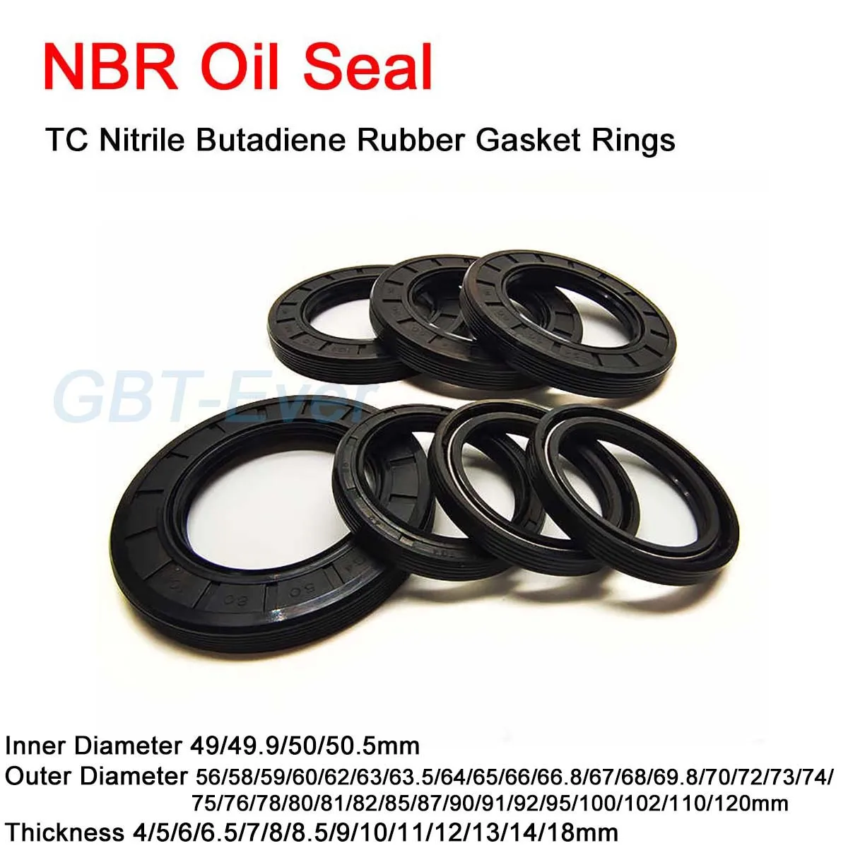 

NBR Framework Oil Seal ID 49/49.9/50/50.5mm OD 56-120mm TC Nitrile Butadiene Rubber Gasket Rings Cover Double Lip with Spring