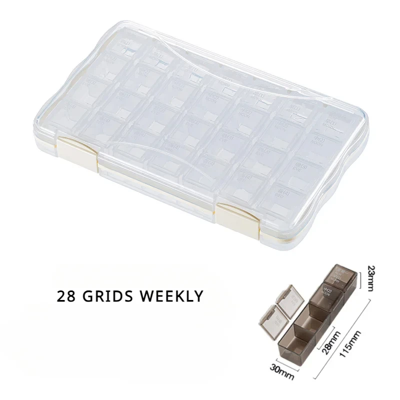 7 Days Compartment Pills Case Container Pill Box Classification Transparent Packaging 1-week Portable Home Travel 28 Grids Food