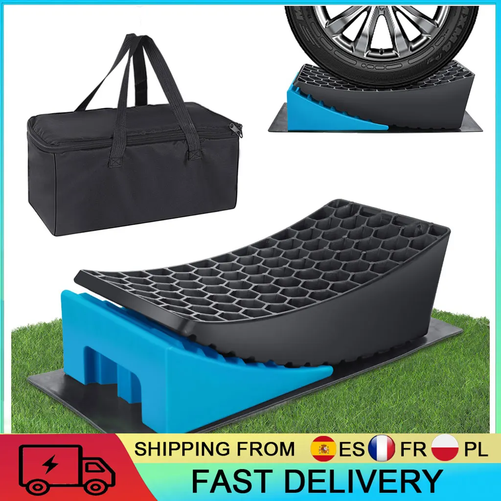 2 Rampas Niveladoras Portátiles para RV con Bolsa de Almacenamiento, Herramienta de Equilibrio para Autocaravanas, Estabilizador de Estacionamiento en Terrenos Irregulares