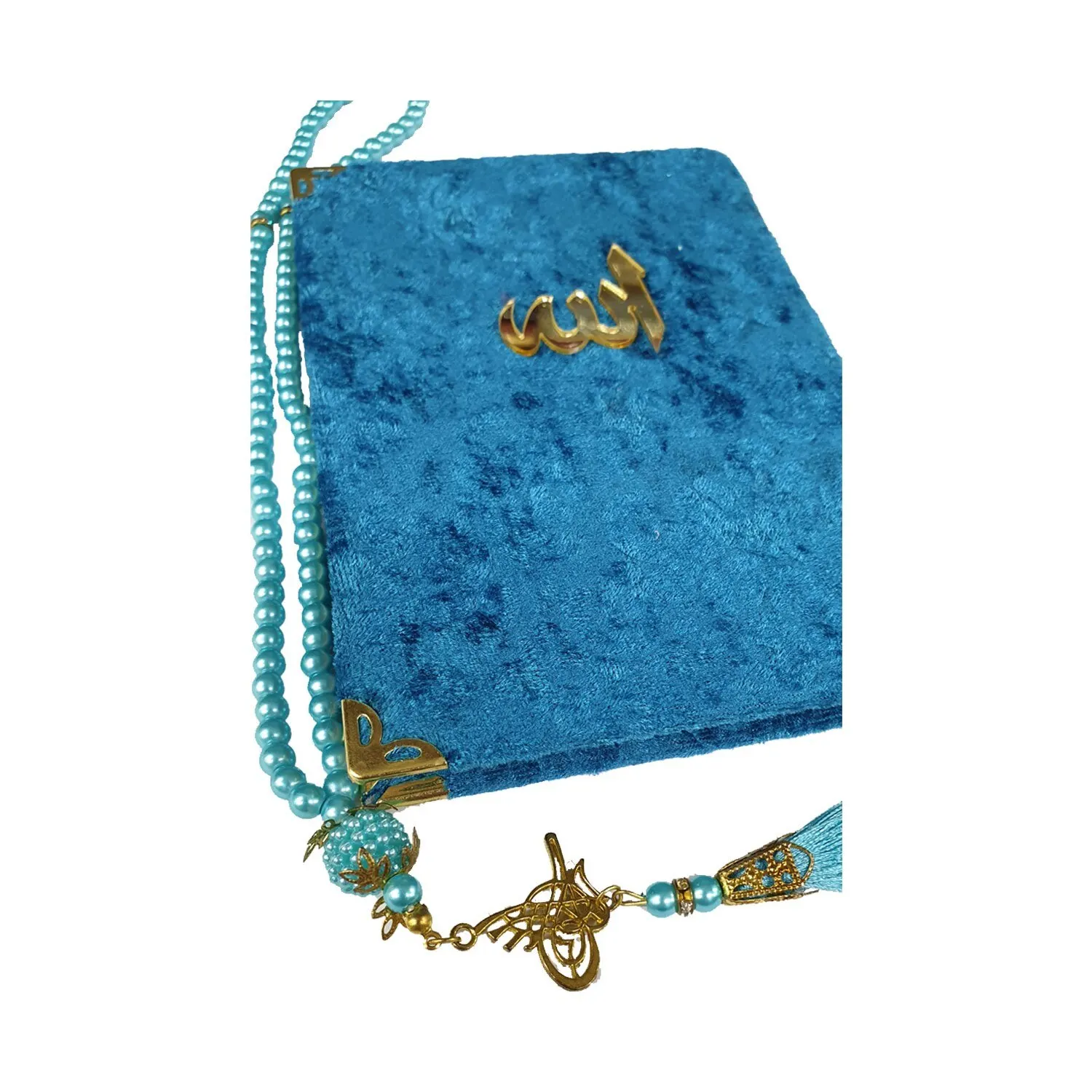 GREAT GIFT Transparent Boxed Special Patterned Sponge Velvet Covered Yasin Book Blue - Stone Pearl Rosary - 10 Piece