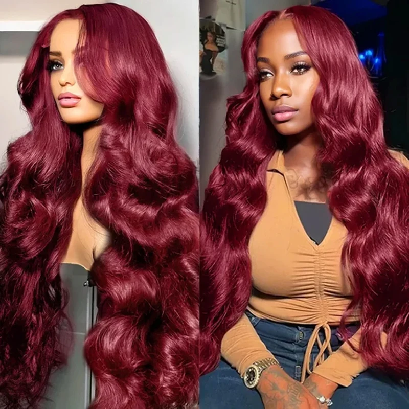 

Body Wave Hd 99J Burgundy Hd 13X6 Lace Front Human Hair Wigs For Women Pre Plucked Glueless Red Colored 13X4 Lace Frontal Wig
