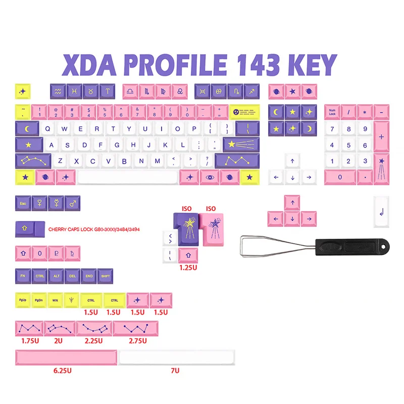 مخصص علم التنجيم PBT 143 مفاتيح أغطية المفاتيح الميكانيكية لوحة المفاتيح XDA الشخصي الكرز MX التبديل مع 6/6.25/7U مفتاح المسافة Iso أدخل المفاتيح