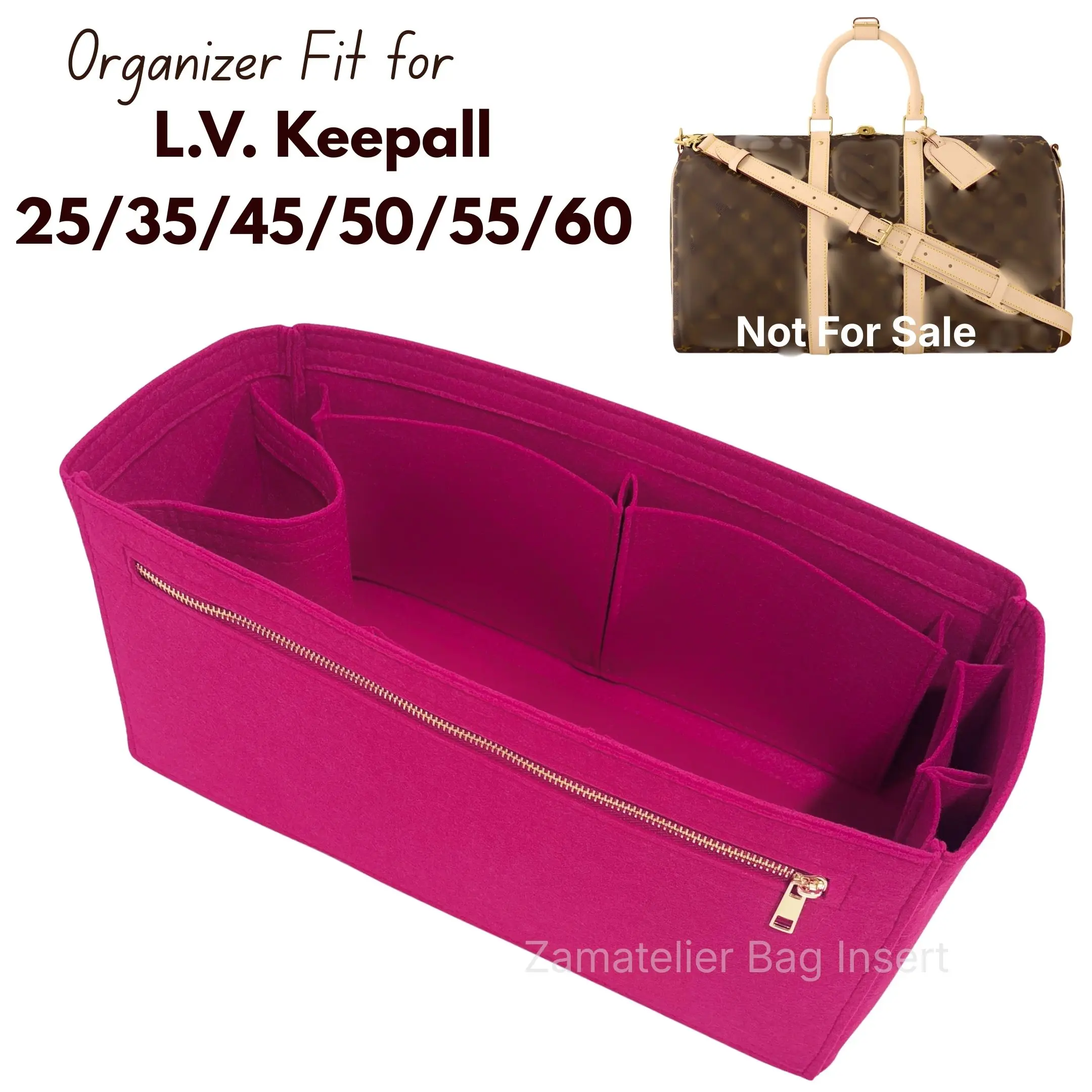 Felt Purse Organizer Insert for L.V. Keepall 25/35/45/50/55/60, Bag Liner for Tote Shopping Bag Shaper with Zipper Pocket Shaper