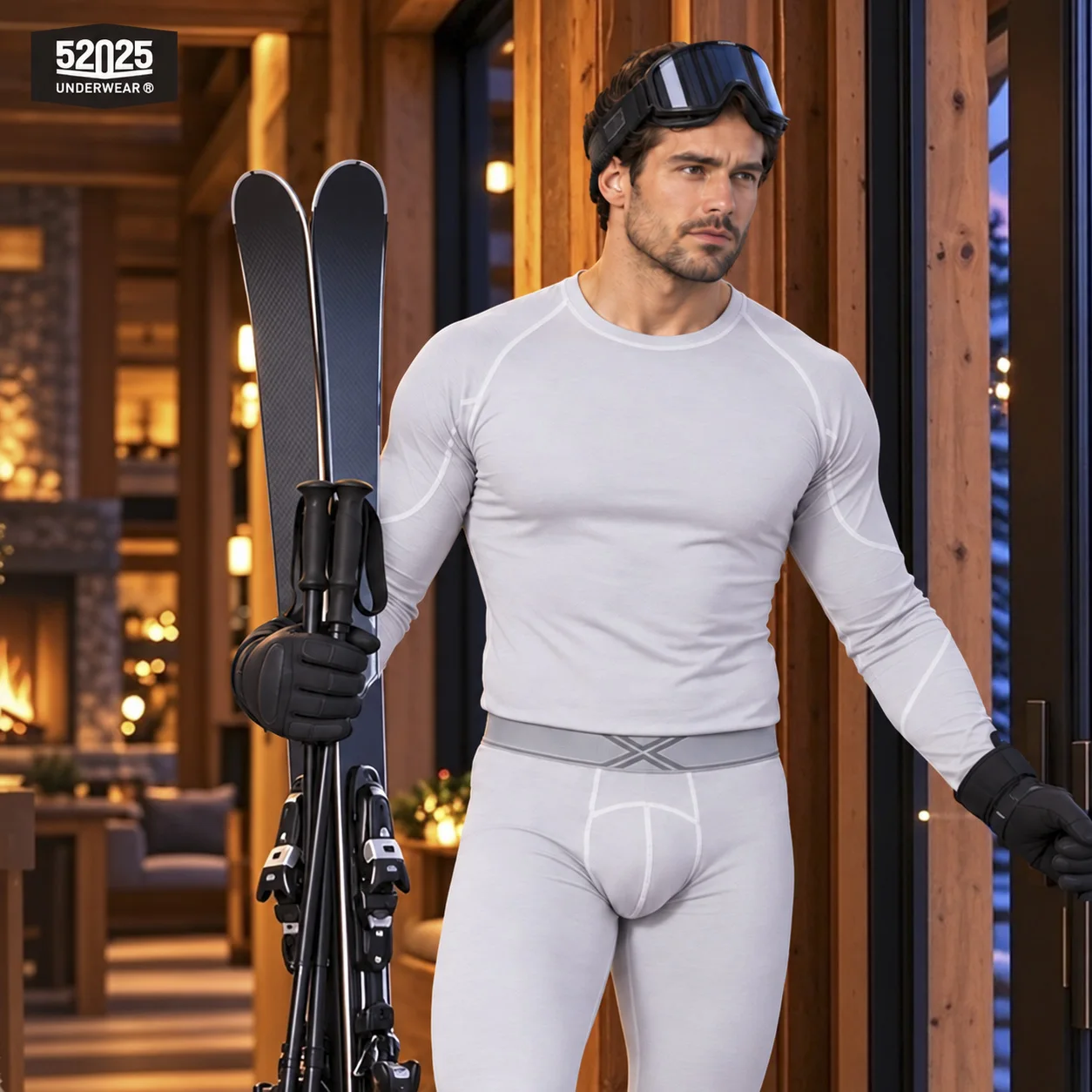 52025 Men's Premium Thermal Underwear Set – Double-Sided Brushed Fabric, Lightweight Warmth & Second-Skin Comfort