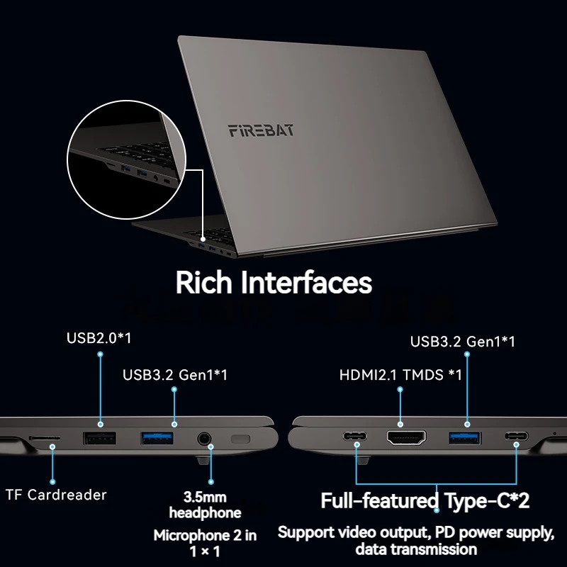 FIREBAT U6B 16 Inci AMD Radeon 660M Ryzen5 6600H DDR5 120Hz 2.5K Wifi6 BT5.1 16GB 512GB Laptop Notebook Bisnis Gamer Gaming