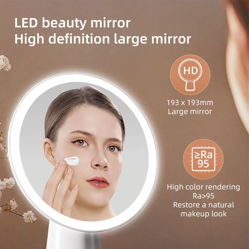 Espelho de maquiagem dobrável com detecção de protetor solar UV, luz LED, removedor de maquiagem, ferramenta mágica, carregamento de TYPE-C, espelho portátil, detecção UV