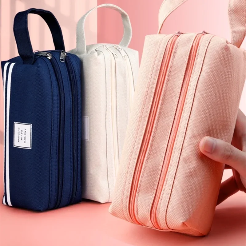 Einfache Feder mäppchen Tasche Leinwand Stift Box Beutel Doppels chicht große Kapazität für Mädchen
