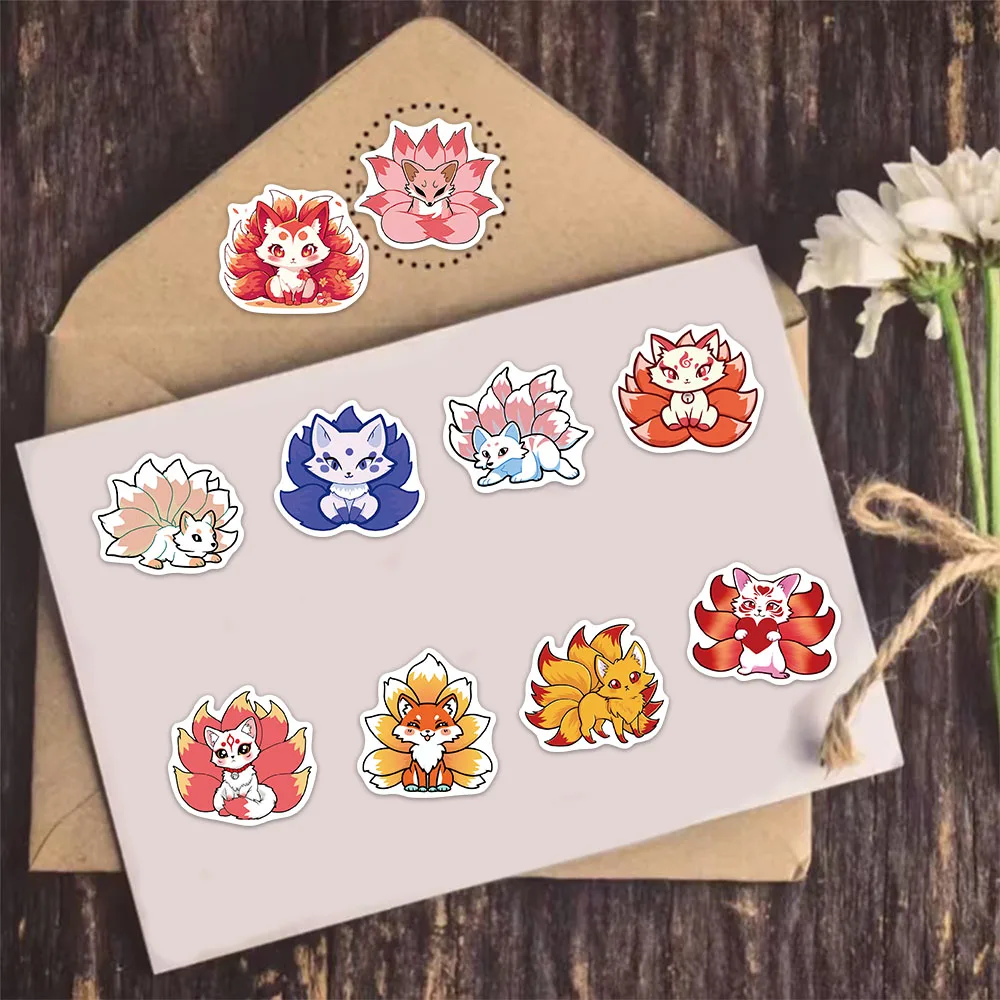 50 Pezzi Adesivi Decorativi con Volpe a Nove Code, per Chitarra, Laptop, Valigie, Cover per Telefono, Impermeabili