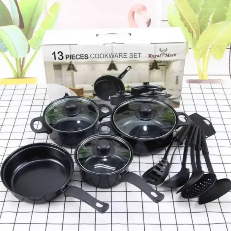 

13Pcs,non-stick cookware set - cast iron pots and pans with glass lids, suitable for outdoor camping, picnics, and travel