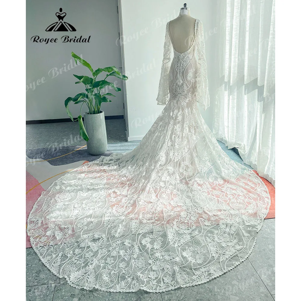 Modest Long Sleeve Lace Boho Mermaid Wedding Dress for Women 2025 Bridal Gown vestidos para mujer elegantes y bonitos Customized