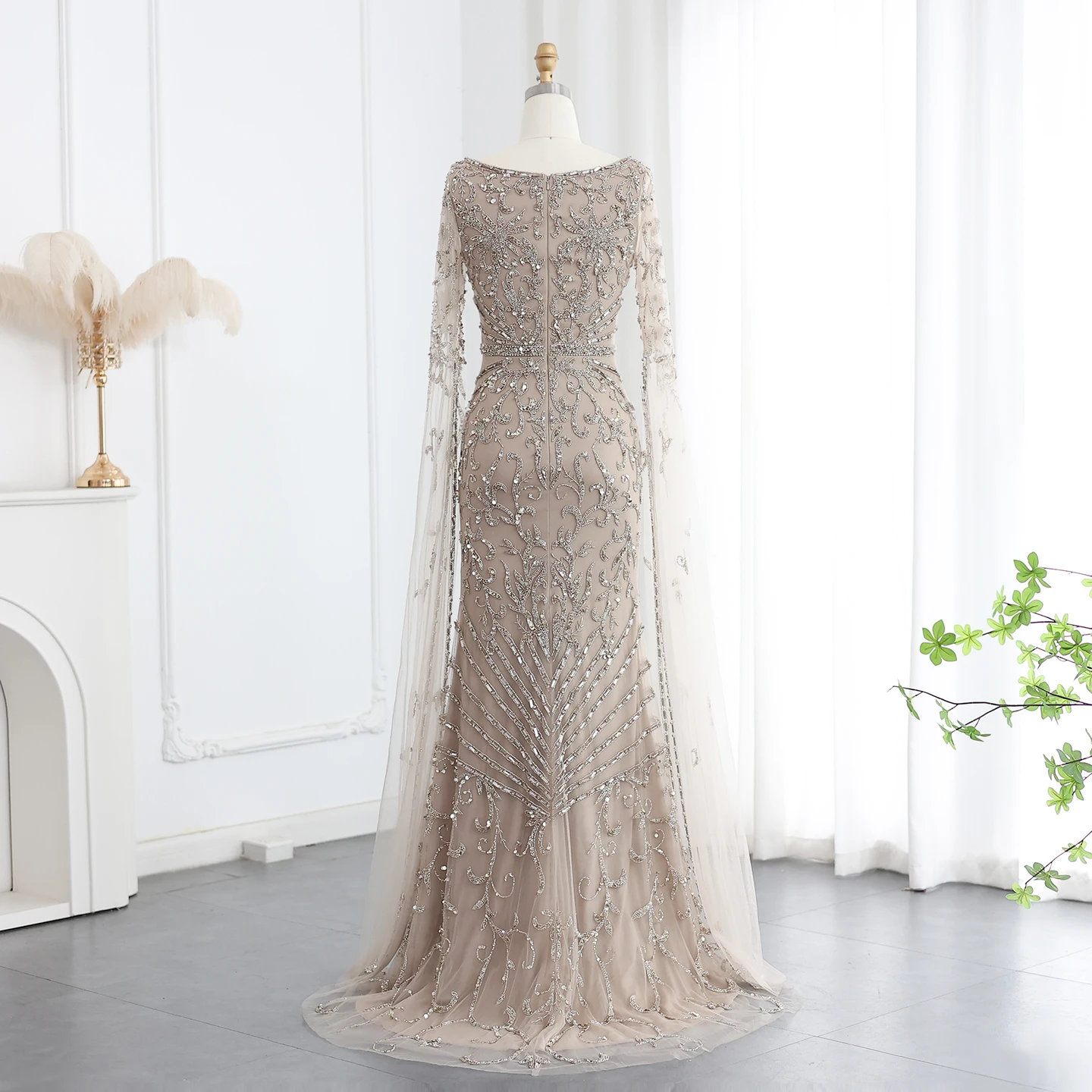 Sharon Said 2026 Luxuriöses Arabisches Türkisfarbenes Abendkleid mit Cape-Ärmeln, Quadratischem Ausschnitt, Arabian Nights Ballkleid SS469 Maßanfertigung – Detail 25