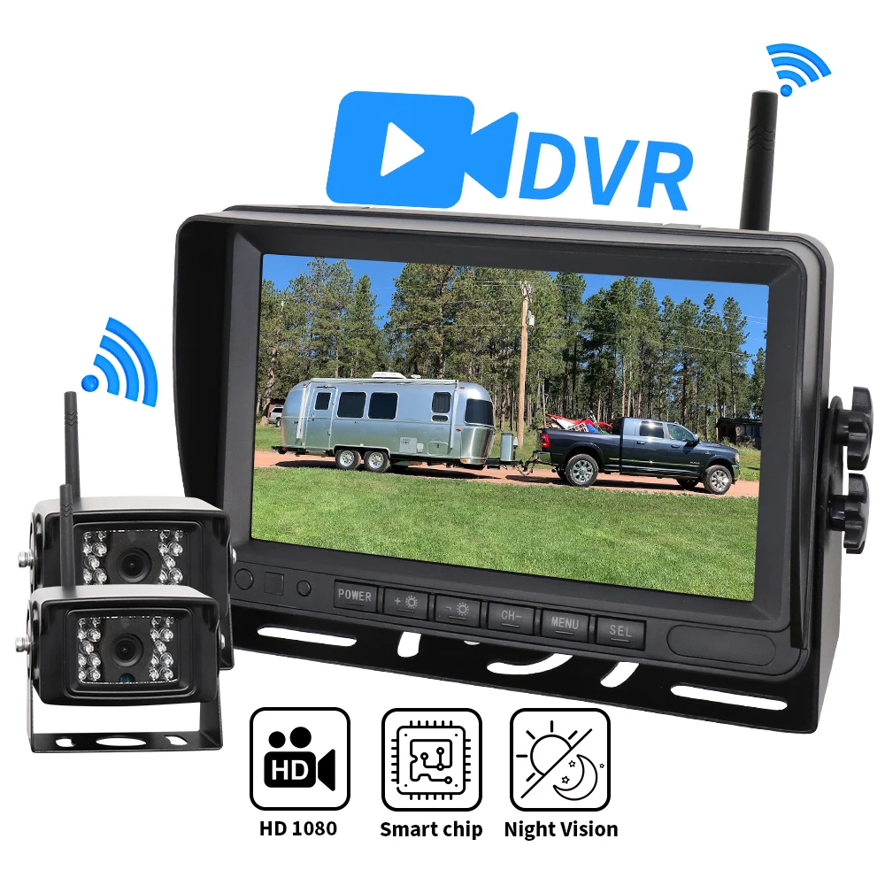 

1280x720 Беспроводной AHD DVR-монитор высокой четкости 7-дюймовый с ночным видением, обратный резервный рекордер, Wi-Fi камера для грузовика, автобуса
