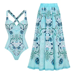 2024 Women's two-piece swimsuit  Bikini Set Blue Jewelry  Print  Swimwear Women Beachwear Bathing Suit