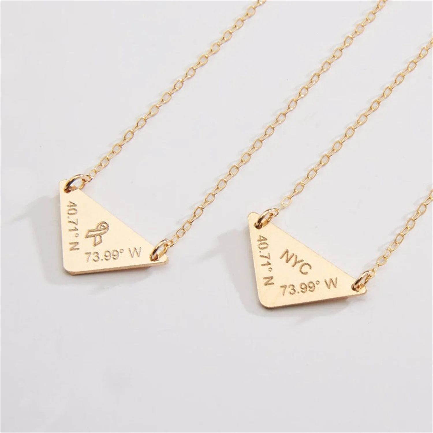 

Custom Latitude Longitude Triangle Engraved Necklace Personalized Geometric Shape Coordinates GPS-18K Gold Plated Jewelry Gift