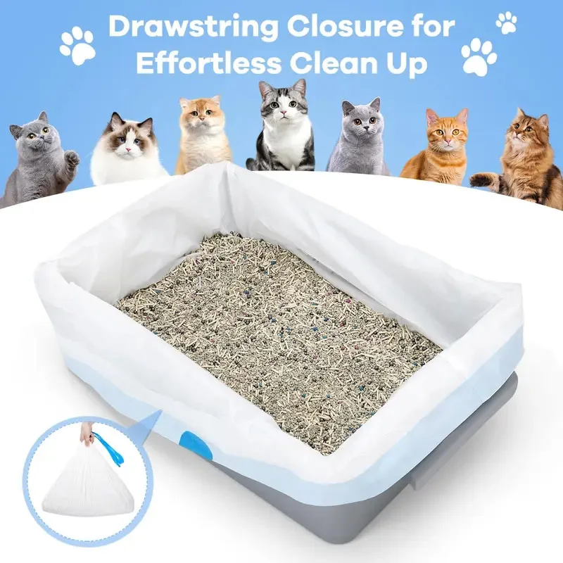 Cat Litter Bags - Heavy-Duty Drawstring Liners for Automatic/Self-Cleaning Litter Boxes High Durability Easy to Use 40 pcs 25in*16.5in
