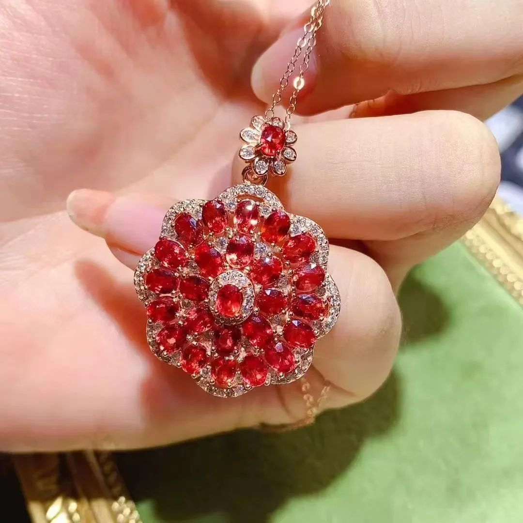 KJJEAXCMY Fine jewelr Women's Red Sapphir Pendant Natural S925 Silver Girlfriend Birthday Party Christmas Halloween Wedding Gift