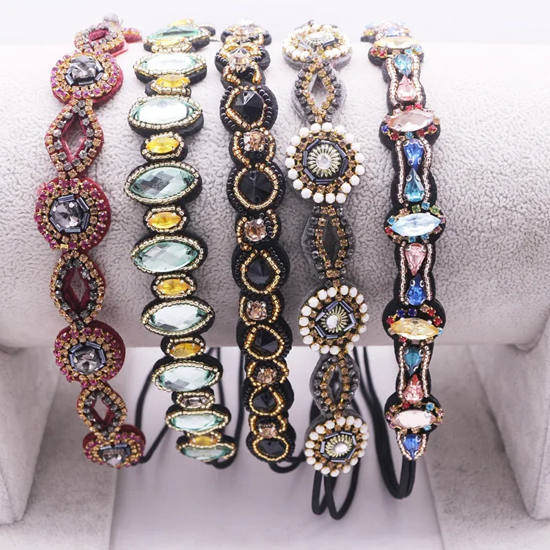 Etniczne paciorki szklane ręcznie z pałąkiem na głowę perła Rhinestone dostosowane zroszony Hairband dla kobiet i dziewcząt akcesoria do włosów — zdjęcie 2