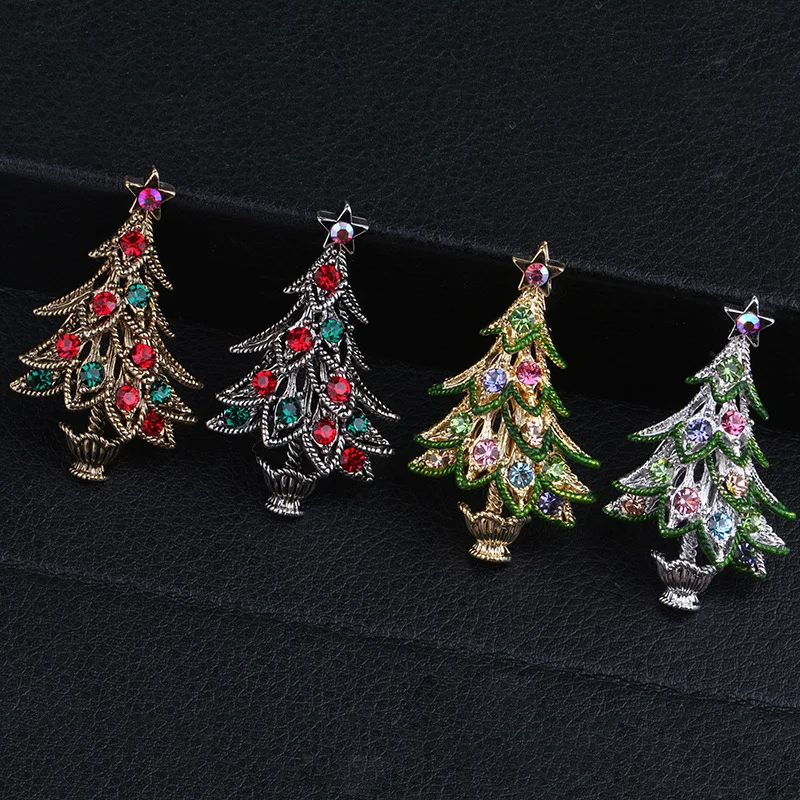 Exquisite Christmas Tree Brooches For Women Fashion Colorful Rhinestone Brooch Pins Jewelry Lady Clothes Accessories Xmas Gift