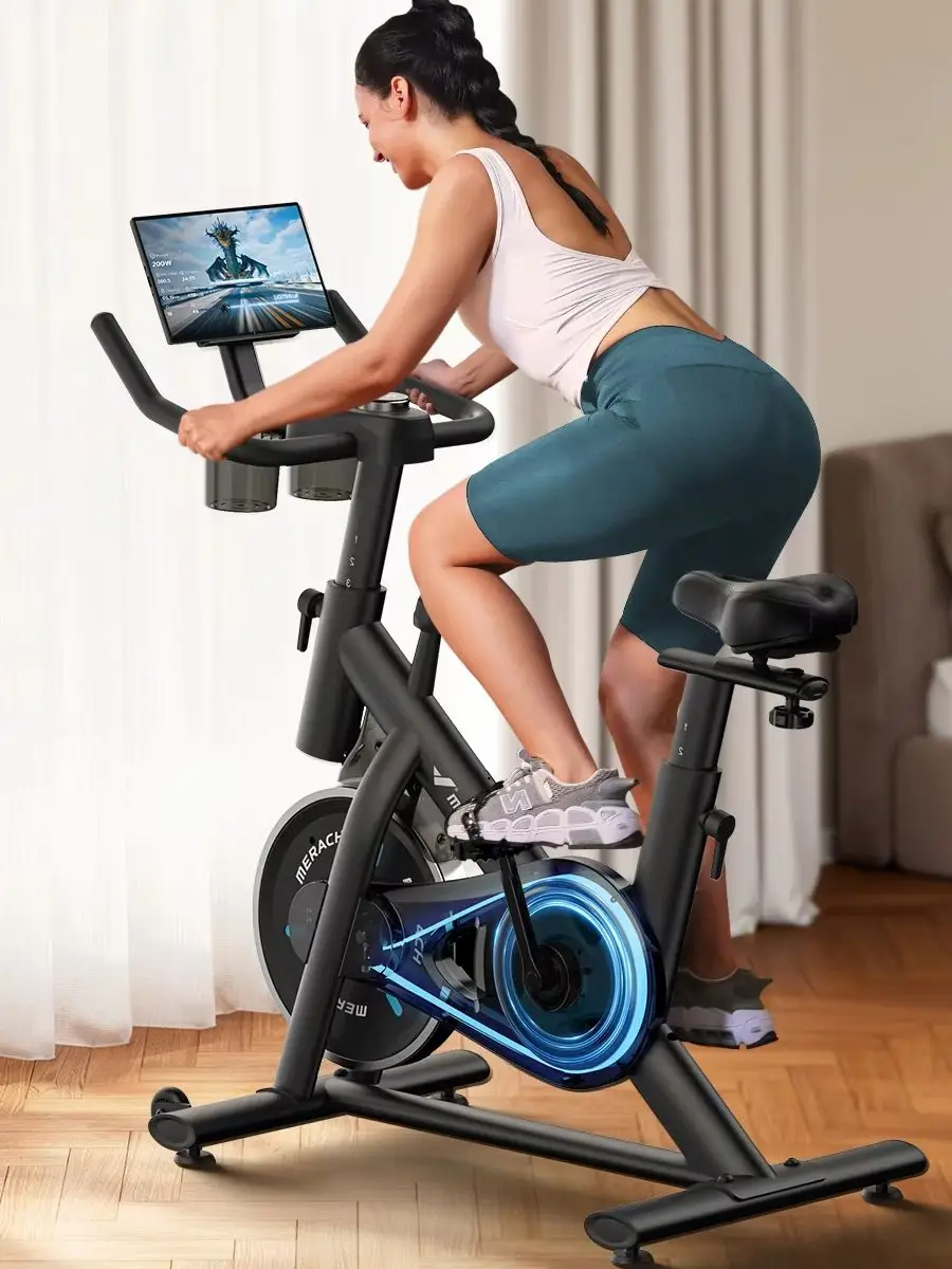 AliExpress MERACH Exercise Bike Brake Pad Stationary Bike Low Noise Indoor Cycling Bike 270lbs Weight Capacity Tablet Mount Fitness Courses