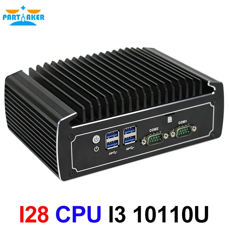 Partaker Fanless Mini PC Windows 11 Dual LAN DP HD Intel i7 10510U i3 10110U Dual COM TPM2.0 HTPC Industrial Computer
