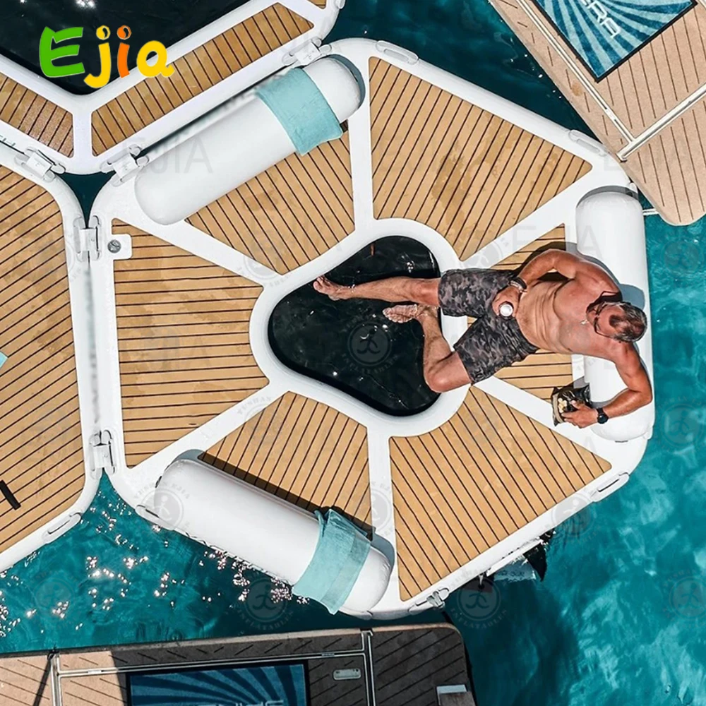 290cm Hexagonal Floating Platform Inflatable Water Hexplatform Floating Dock Island Stand-alone Platform for Yacht Pool  Sea