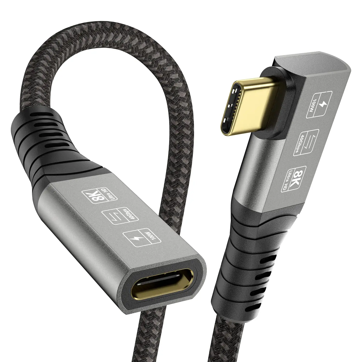 USB4 8K Cable 0.5M Type-c Male Bend to Female Extension CableData Transfer Compatible with External SSD eGPU