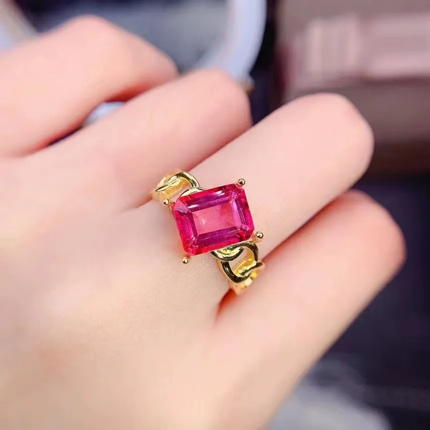 

Vintage Popular Natural Topaz Ring 925 Sterling Silver Inlaid Women's Pink Gemstone Bride Wedding Engagement Party Gift 18K gold
