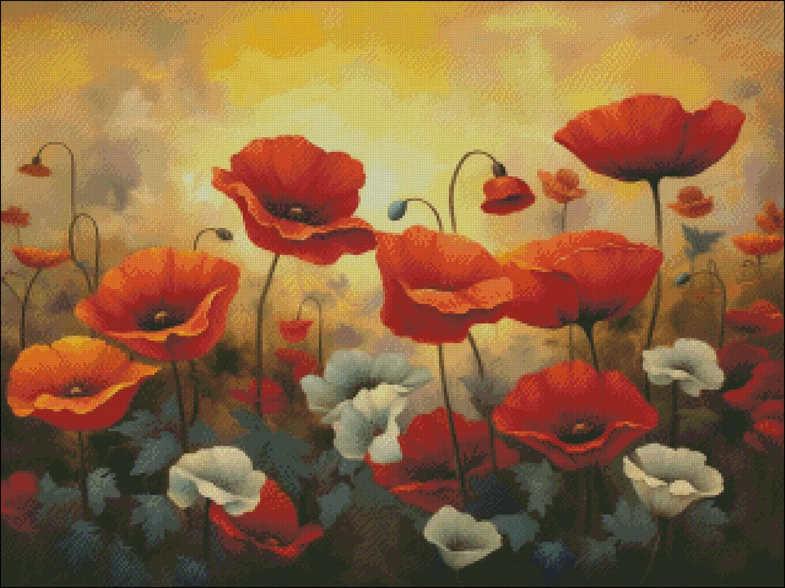 Embroidery Counted Cross Stitch Kits Needlework - Crafts 14 ct DMC Color DIY Arts Handmade Decor - Red Poppies Field