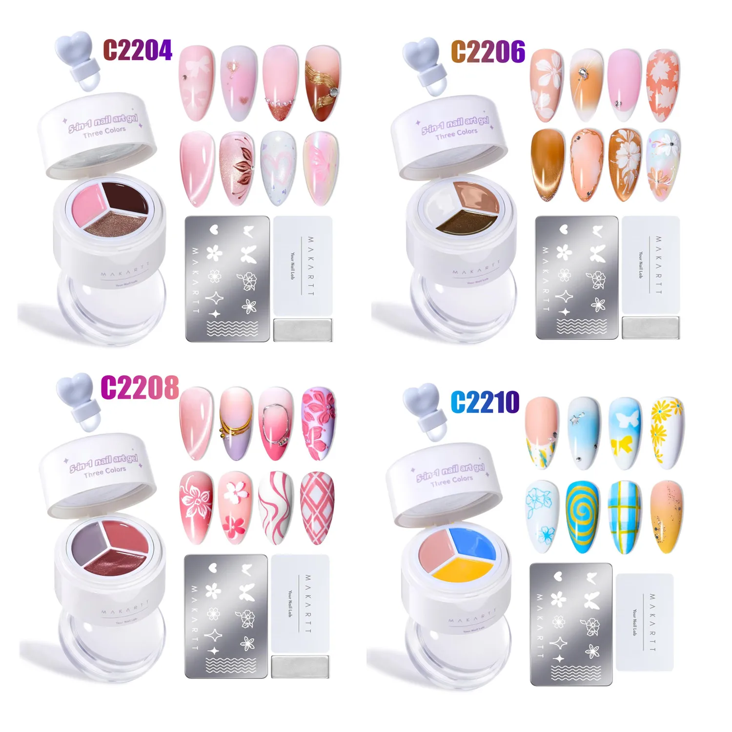 Makartt 5-in-1 Nail Art Gel ColorPot 3 Colors Gel Polish No Wipe Stamp for Stamping Ombre French Tips DIY  Manicure Salon Use
