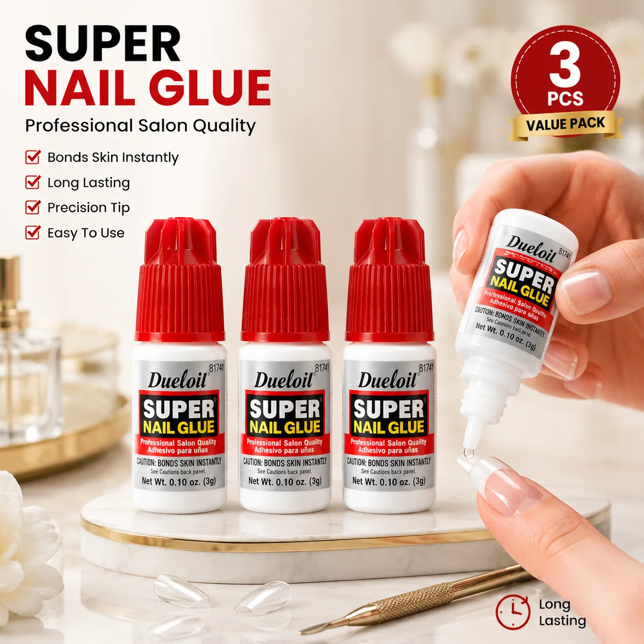 3 Bottles Super Nail Glue Professional Salon Quality,Quick And Strong Nail Liquid Adhesive