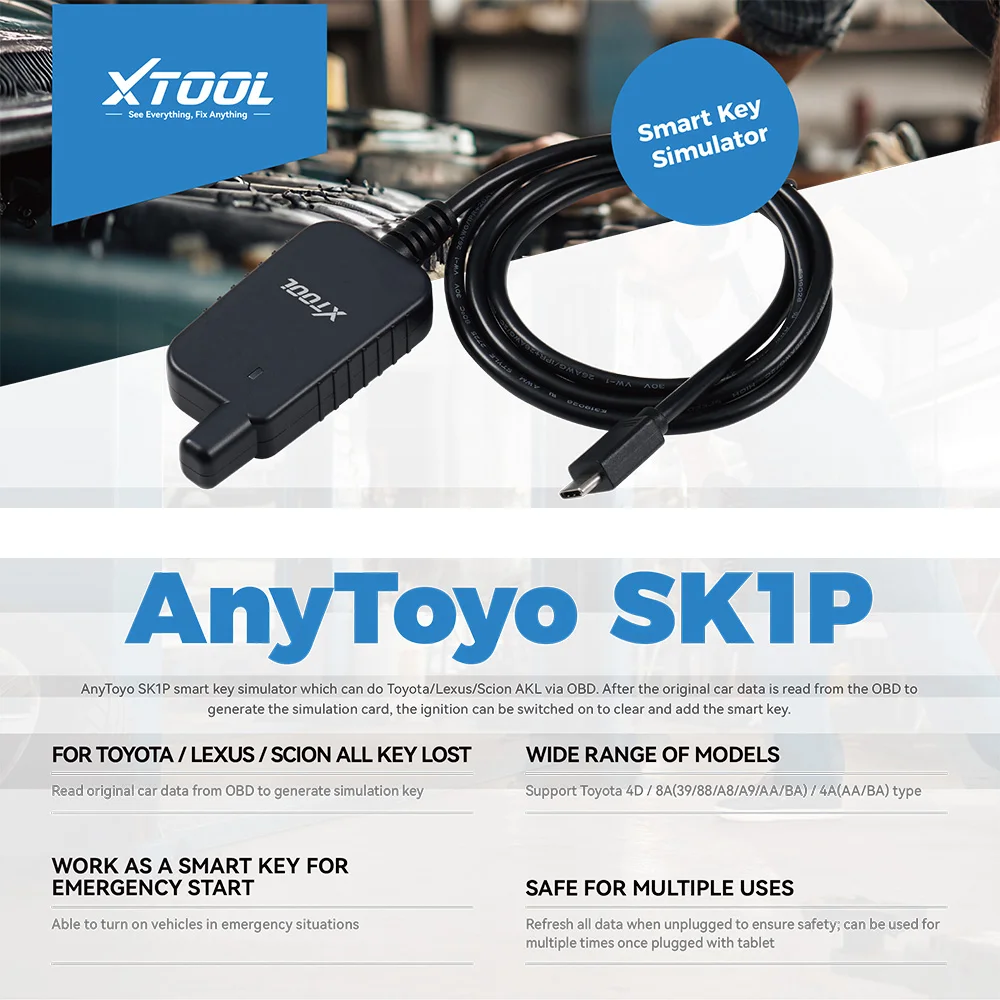 XTOOL AnyToyo SK1P For Toyota /Lexus/Scion AKL Via OBD Generate Simulator Key For Toyota 4D 8A 4A Smart Key Programming PK SK1