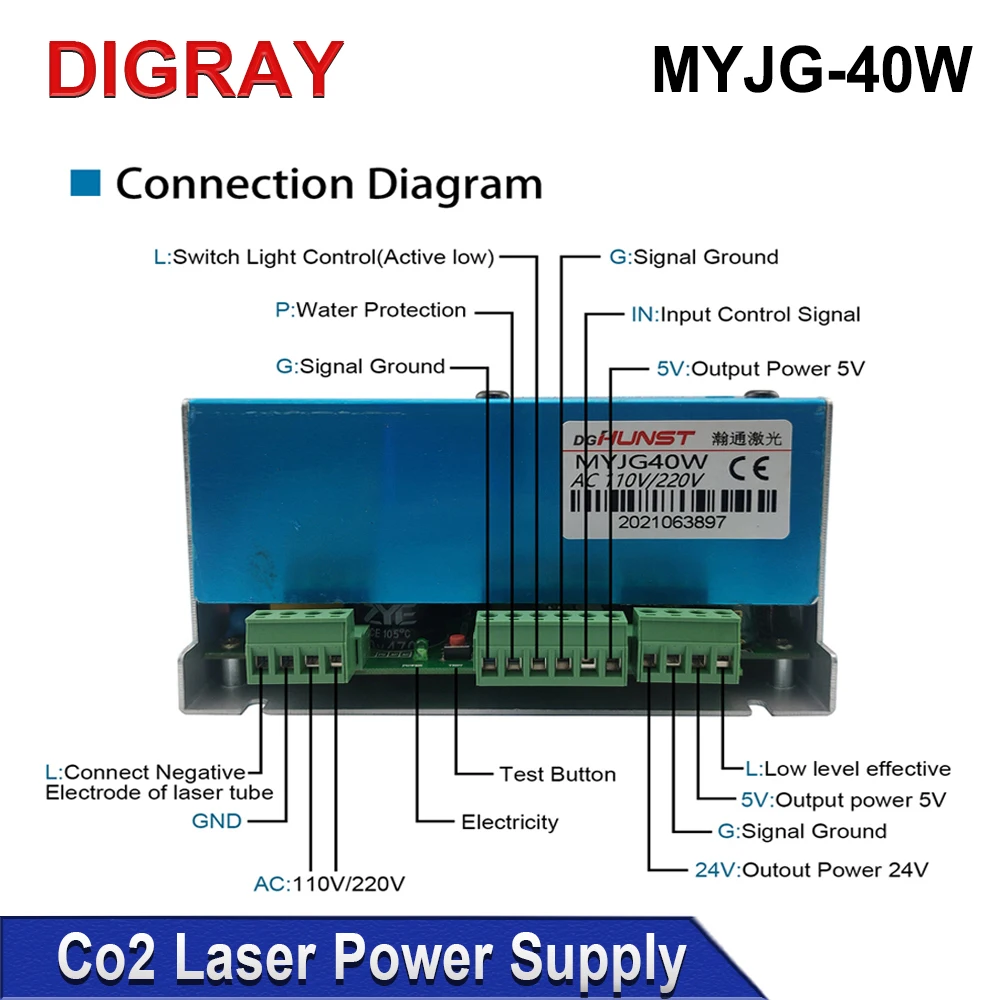 Imagem -05 - Diy-myjg Co2 Laser Power Supply Máquina de Corte Adequado Comprimento Adequado 50x700 mm Tubo Laser 30w 40w 110v 220v K40