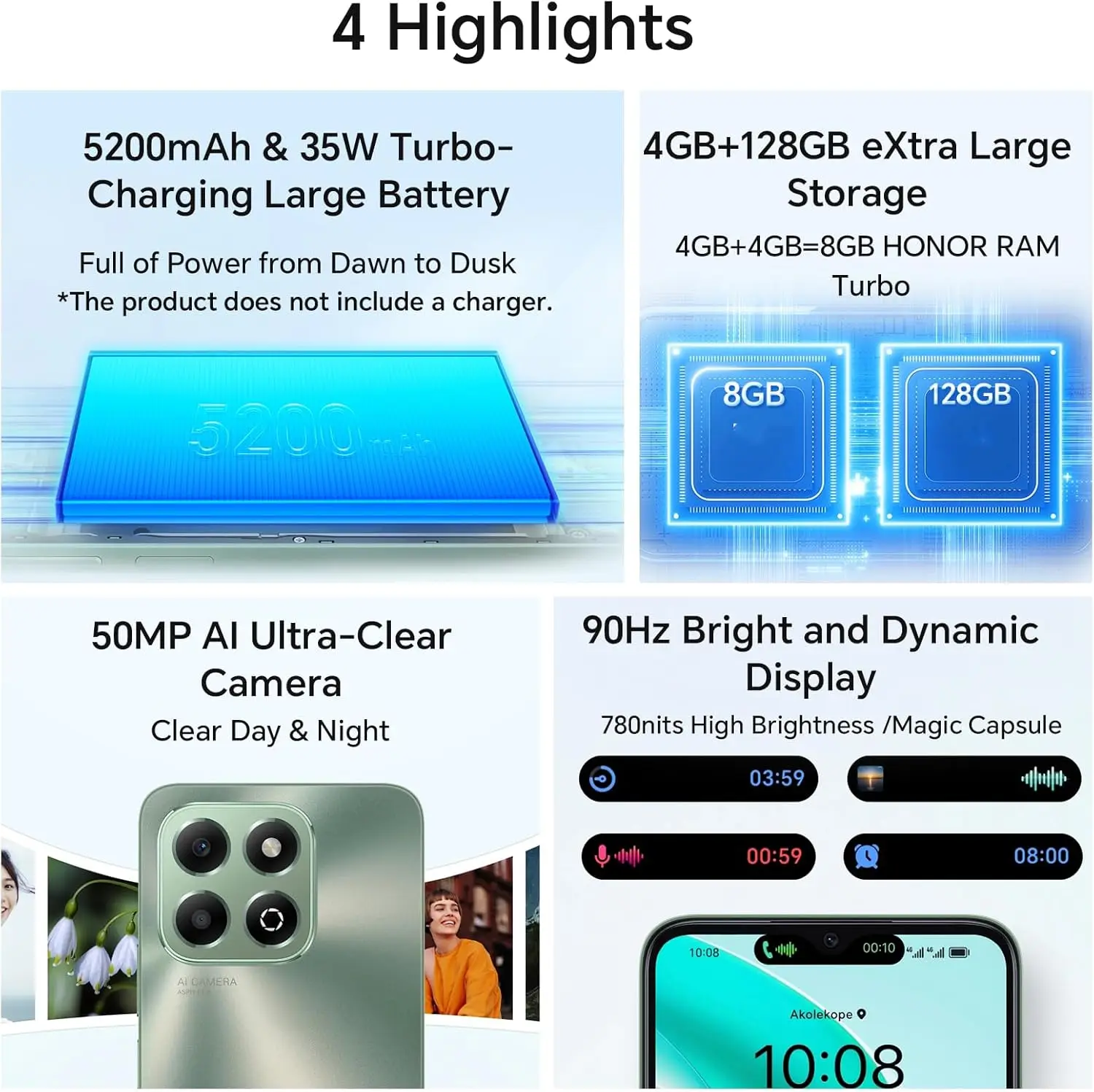 هاتف ذكي HONOR X6B 4G الإصدار العالمي Mediatek Helio G85 50MP كاميرا مزدوجة 6.56 بوصة 90 هرتز TFT شاشة LCD بطارية 5200 مللي أمبير في الساعة