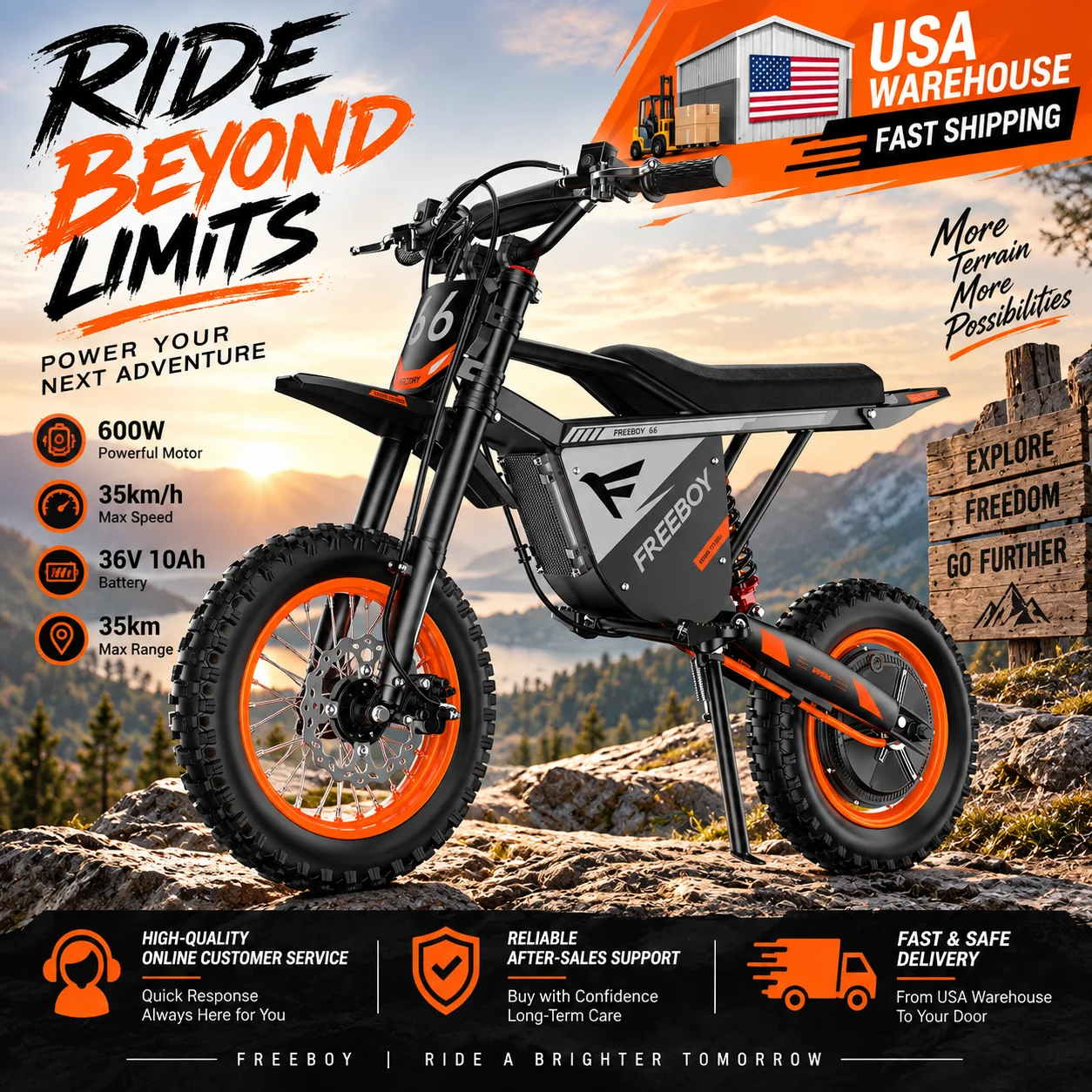 3000W Electric Dirt Bike 48V 30Ah Battery 12"/10" Off-Road Tires Hydraulic Disc Brake 150KG Load