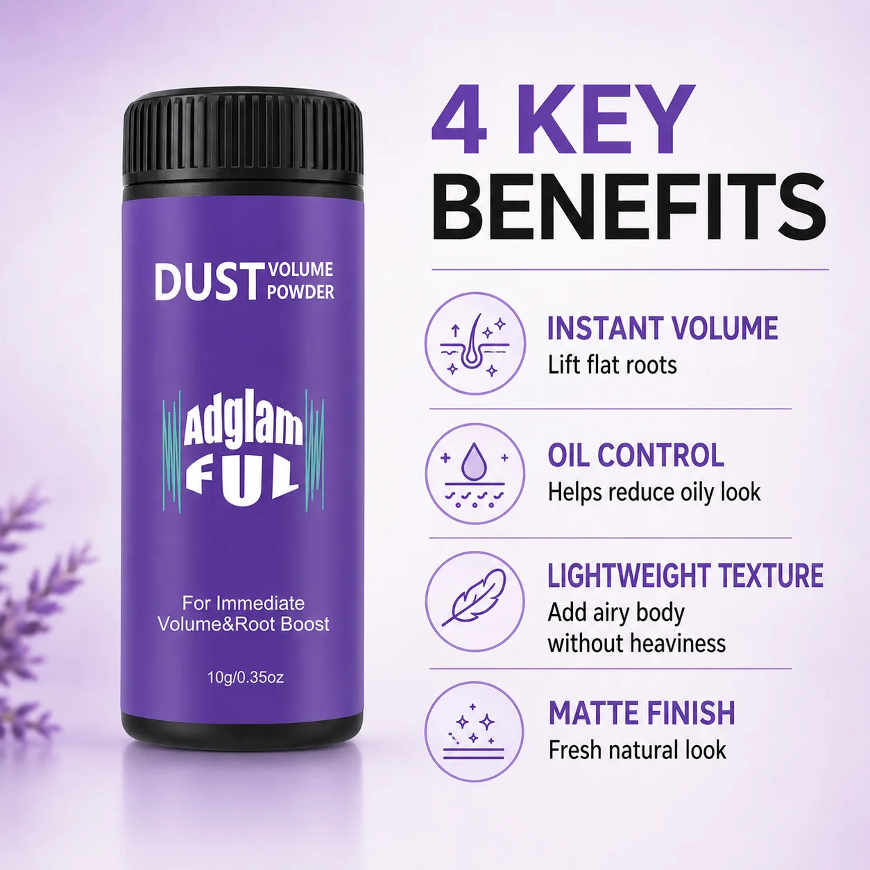 ADGLAMFUL 10g Hair Volume Powder Root Boost Styling Powder, Lightweight Texturizing Powder for Fine Flat Hair, Instant Volume &