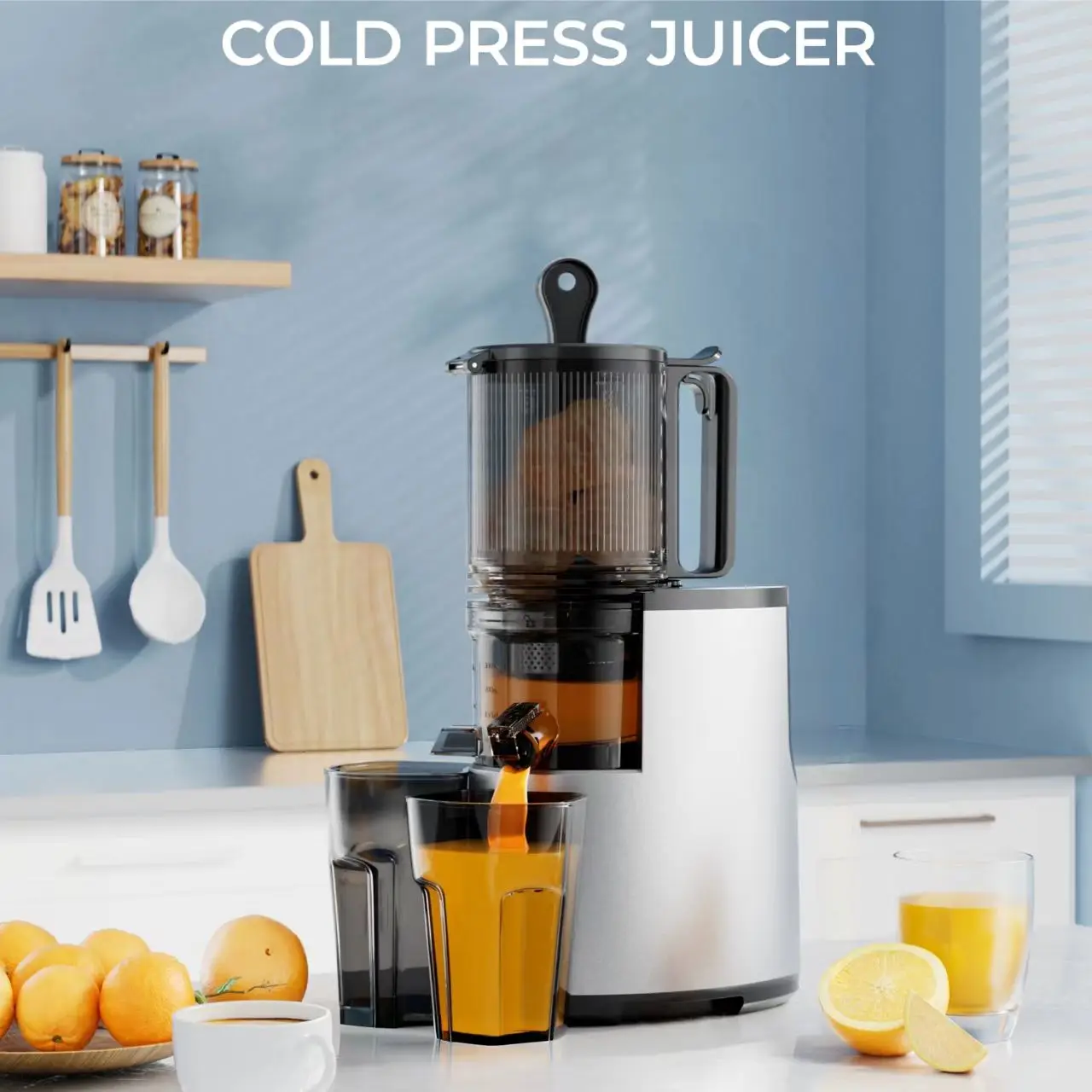 EUHOMY Stainless Steel Cold Press Slow Juicer, Feed Chute Masticating Juice Extractor, 99.6% High Yield, Reverse Anti‑Clog Function, Easy to Clean for Whole Produce