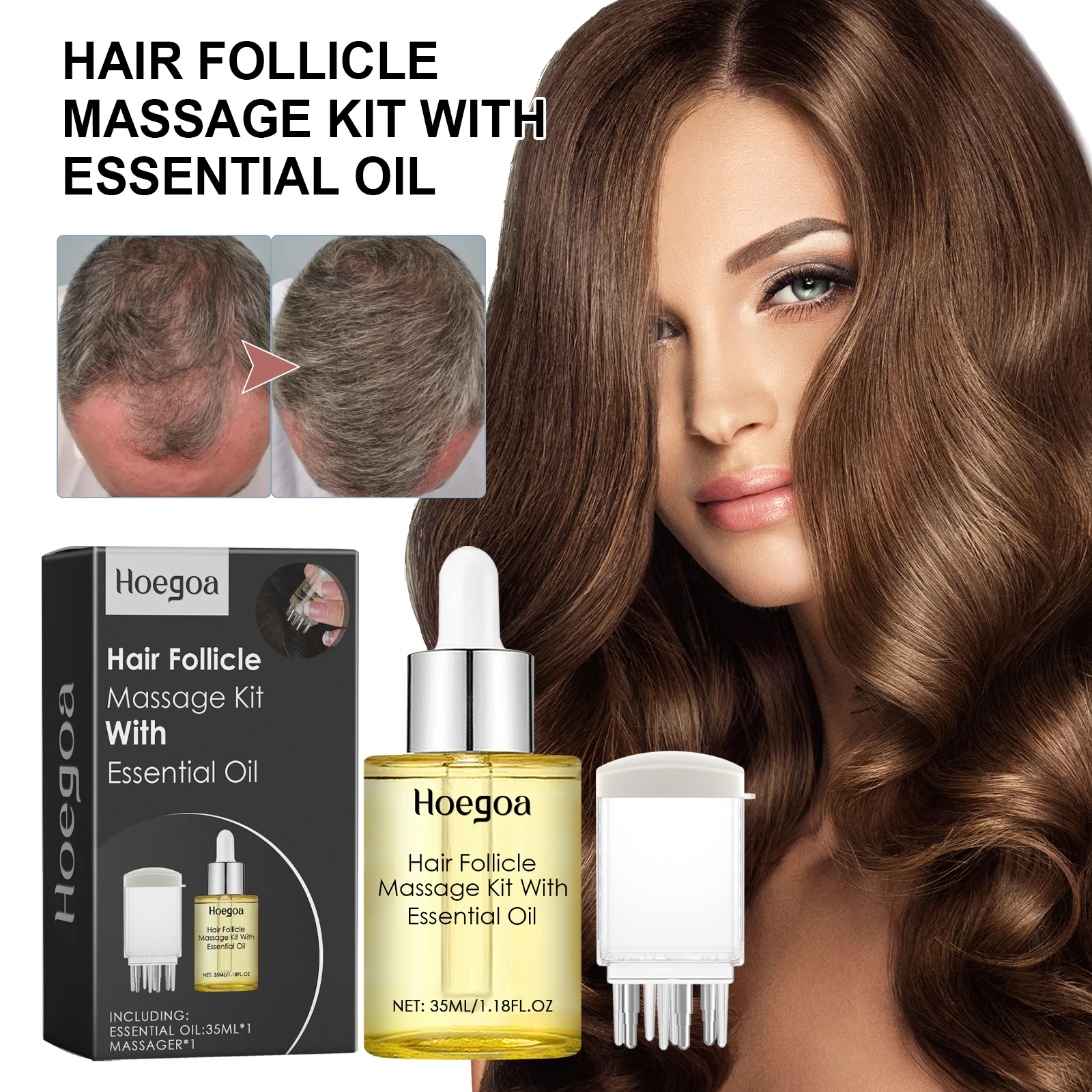 Hair Follicle Massage Kit Essential Oil Prevent Hair Loss Smooth Dry Hair Soft Strong & Tight Massage Scalp Promote Hair Growth