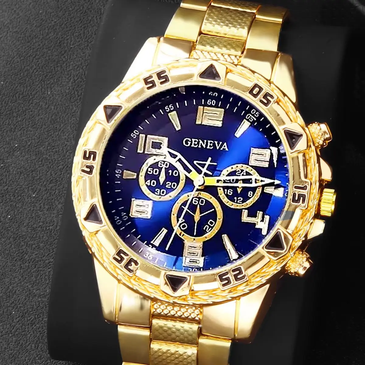 4-Piece Set, Men's Fashionable Blue Dial Quartz Watch with Bracelet, Letter J Pendant Necklace, Ring Set, Stainless Steel Strap and Dial, Pointer Display, Men's Wristwatch, Men's Gift, Watch Box Not Included. - view 3