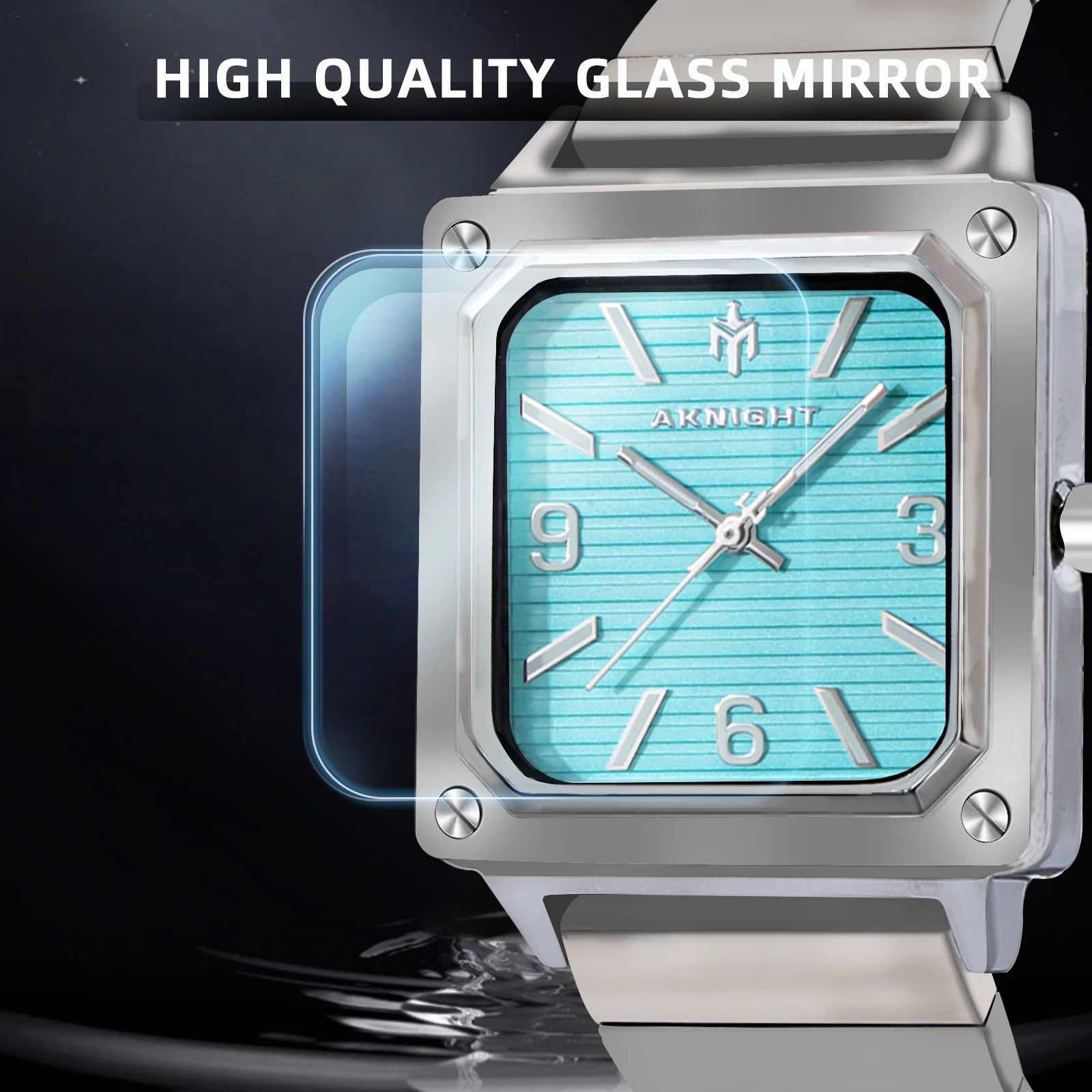 AKNIGHT New Men\'s Watch Quartz Movement Stainless Steel Business Waterproof Watch Square Dial Date Clock