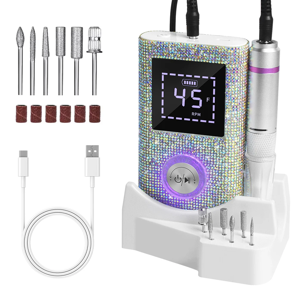 

45000RPM Professional Rechargeable Nail Drill Machine for Nails Electric File HD Display Metal Manicure Pen Nail Lathe Sander