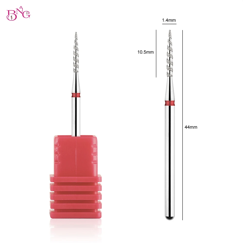 BNG Flame Cuticle Clean Nail Drill Bit Diamond Russian Diamond Nail Bits Dead Skin Nail Cleaner Akcesoria Narzędzia 1,4x9,6mm