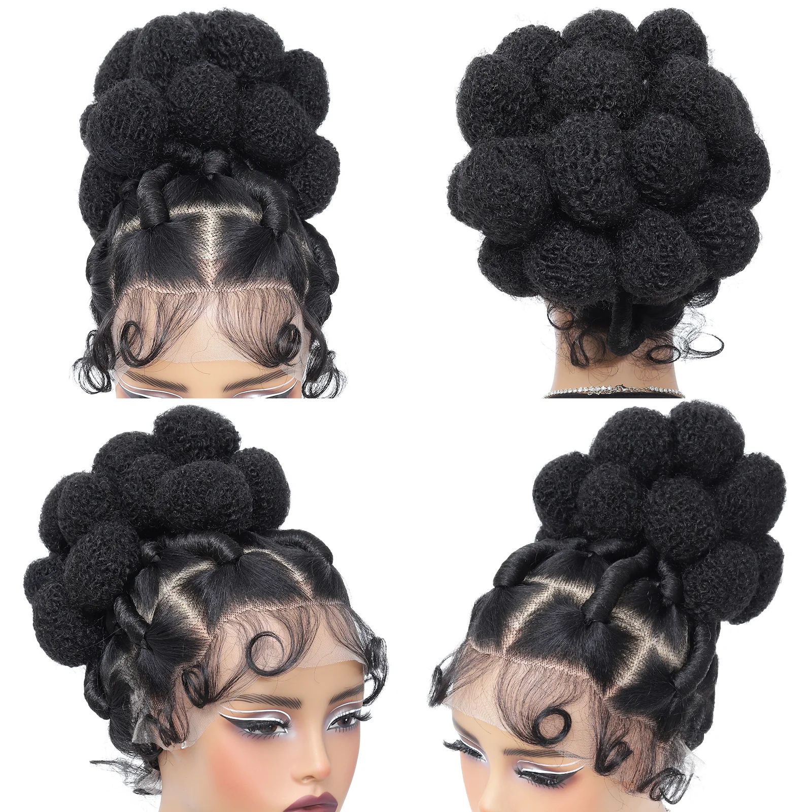 Synthetic Bantu Braided Wigs 11 Inches Full Lace Braided Wig with Baby Hair Afro Short Wigs Knotless Box Braids Wigs for Women image 3