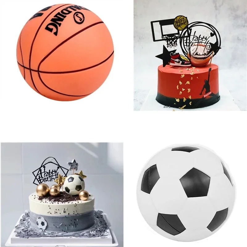 Aomily 6 cm jouet de qualité alimentaire Silicone basket-ball Football gâteau Topper fête d'anniversaire gâteau décoration pour enfants fête décoration