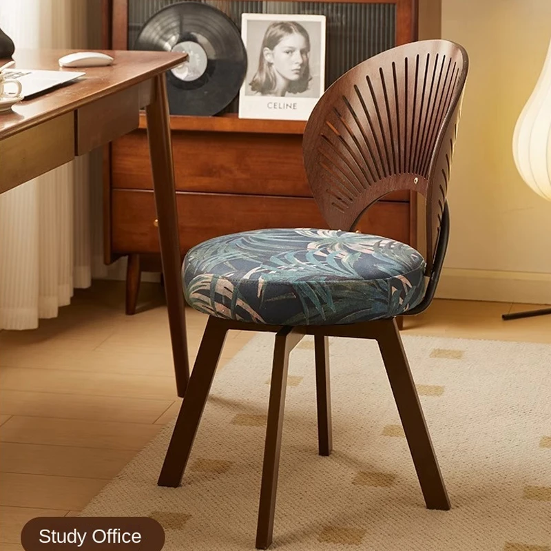 Dining Chair Swivel Shell Living Room Chair Solid Wood  Backrest Swivel Seat Carbon Steel Feet Bedroom Study Stool Makeup Chair