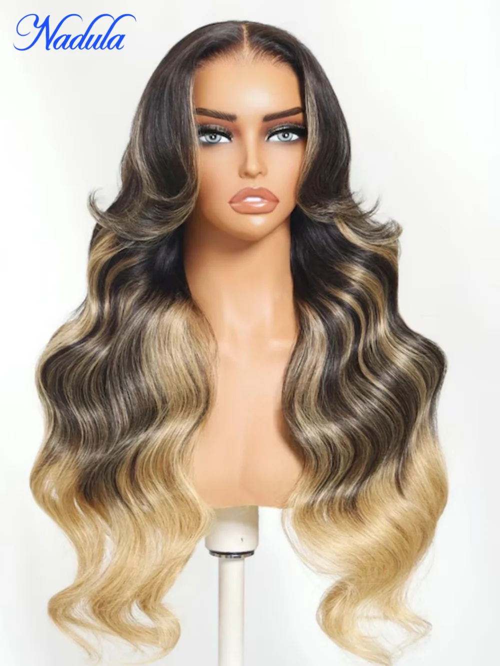 Nadula 7x5 Bye Bye Kots فضفاض موجة Balayage تسليط الضوء على الرماد شقراء مع جذور داكنة شعر مستعار وضعه والذهاب خصلات الشعر المستعار الإنسان غلويليس